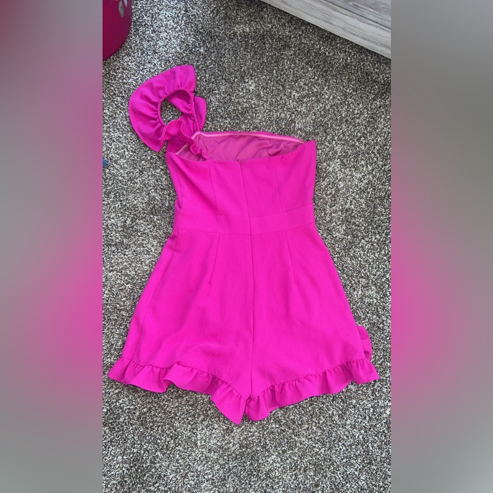 Bright Pink One-Shoulder Ruffle Dress - Picture 4 of 5